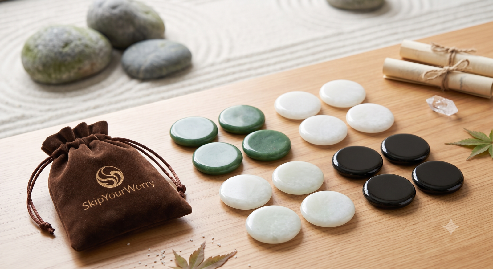 12-piece unengraved natural jade stones set black white green jade 5cm touchstones