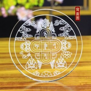 Front view of Sacred Dragon King Mandala crystal offering disc with 3D laser engraving