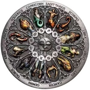 Zodiac Challenge Coin 12 Signs Antique Silver Token